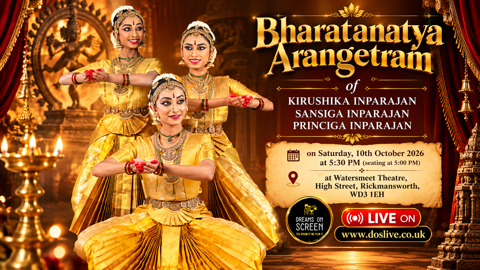 Bharatanatyam Arangetram Dreams on Screen